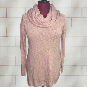 Ruby Moon Dusty Rose Pink Cowl Neck Long Sleeve Tunic Length Sweater